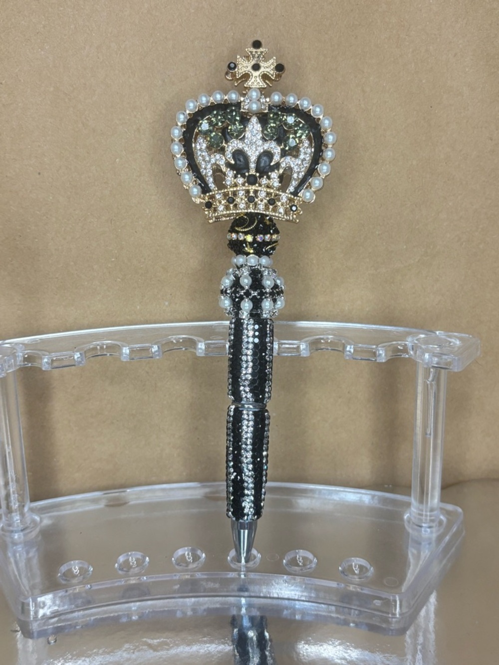 Crown Jewel Black & Gold Crystal Ballpoint Pen
